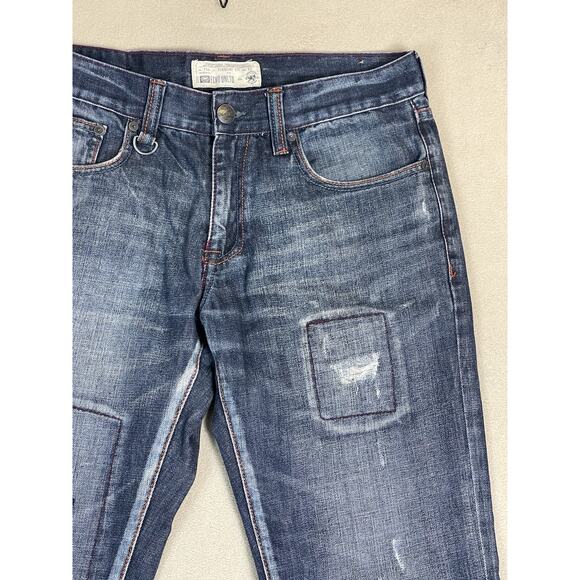 Ecko Unltd Jeans Mens 30x32 Blue Straight Leg‎ Regular Fit Mid Rise Patch Work - Picture 3 of 13